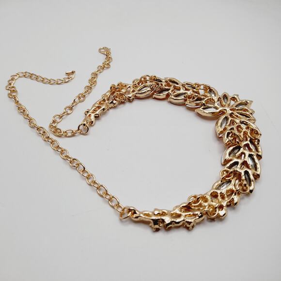 Gold Tone Crystal Rhinestone Statement Necklace, 19", Faceted Marquise Stones - Picture 10 of 10